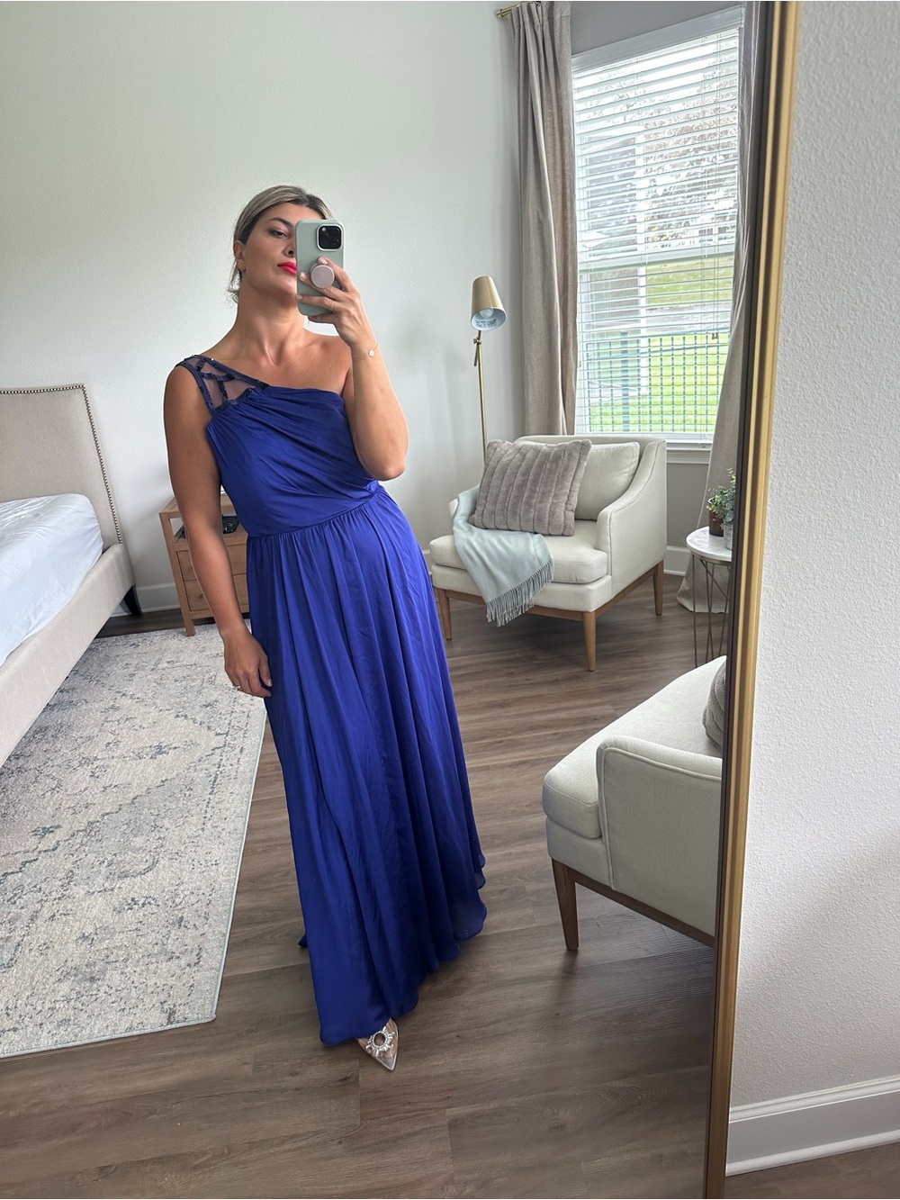 One-Shoulder purple Evening Gown with gorgeous back!